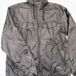 RVCA Men's Medium Black Hooded Windbreaker Jacket